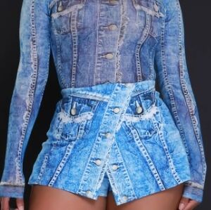 Blue Denim Jacket and Skirt Set